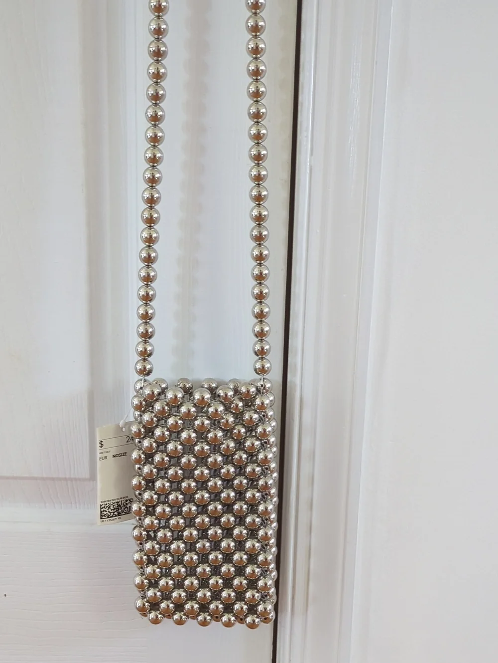 H&M Silver Metallic Ball Crossbody Bag/Phone Pouch NWT